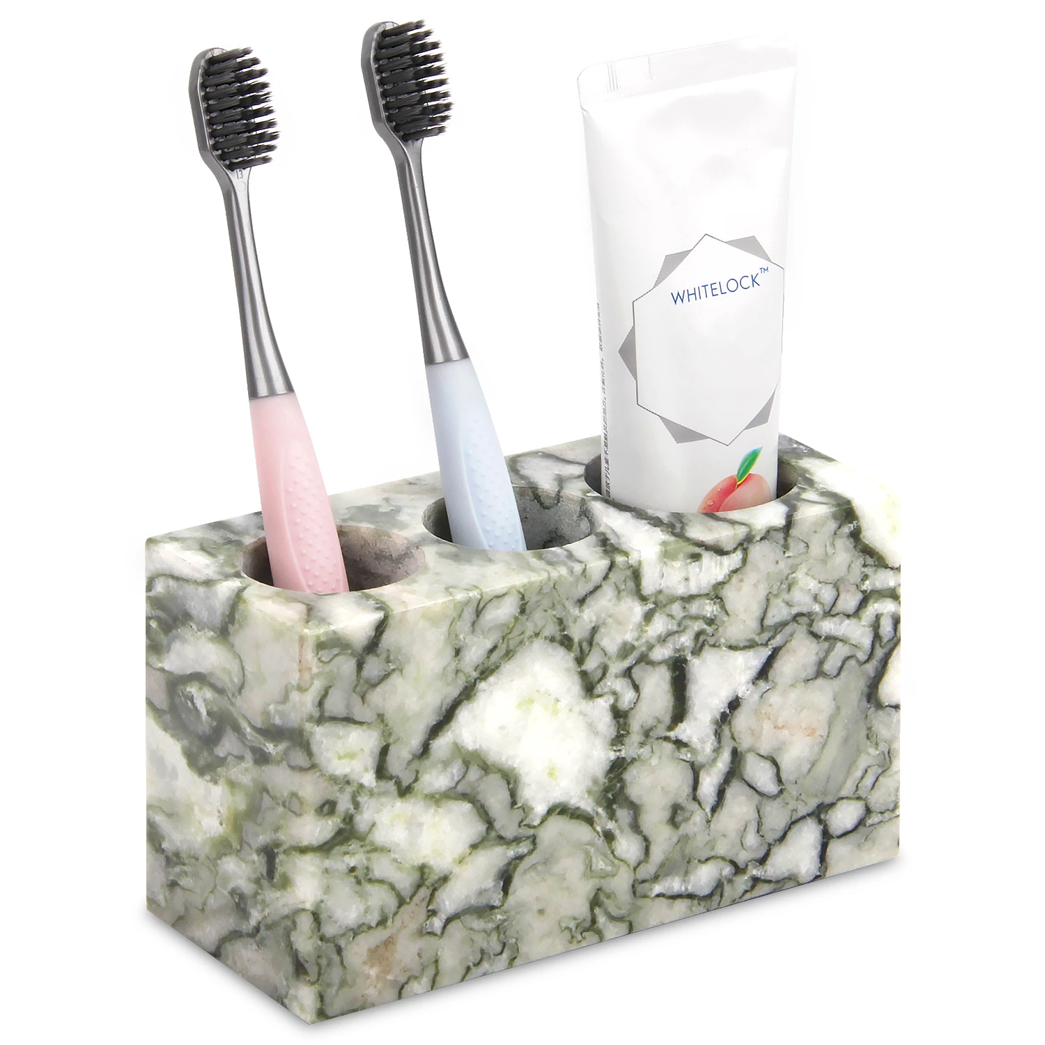 Natural Marble Toothbrush Holder 3 Slots, Stone Bathroom Organizer Countertop, Toothbrush and Toothp