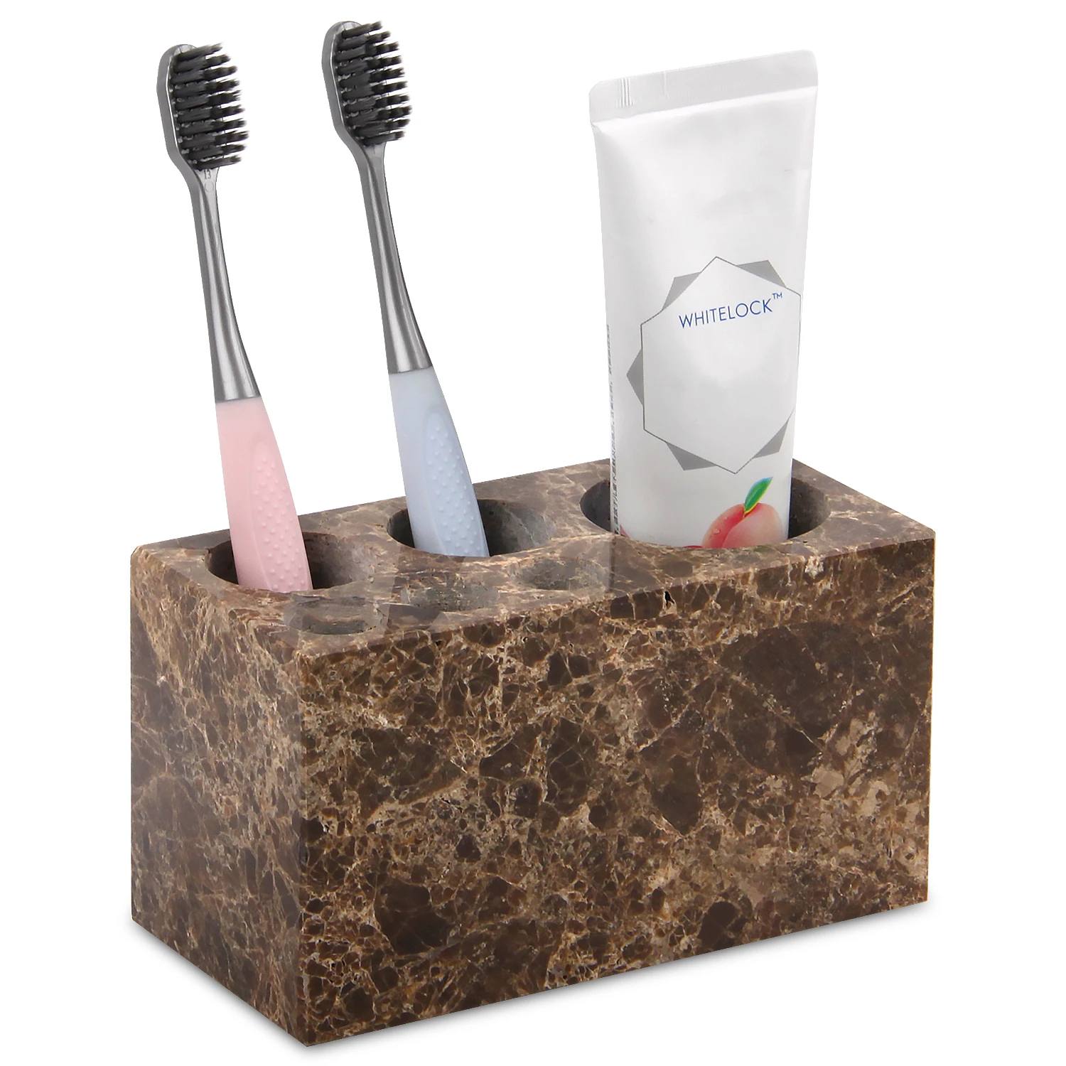 Natural Marble Toothbrush Holder 6 Slots, Large Bathroom Organizer Countertop, Stone Toothbrush and
