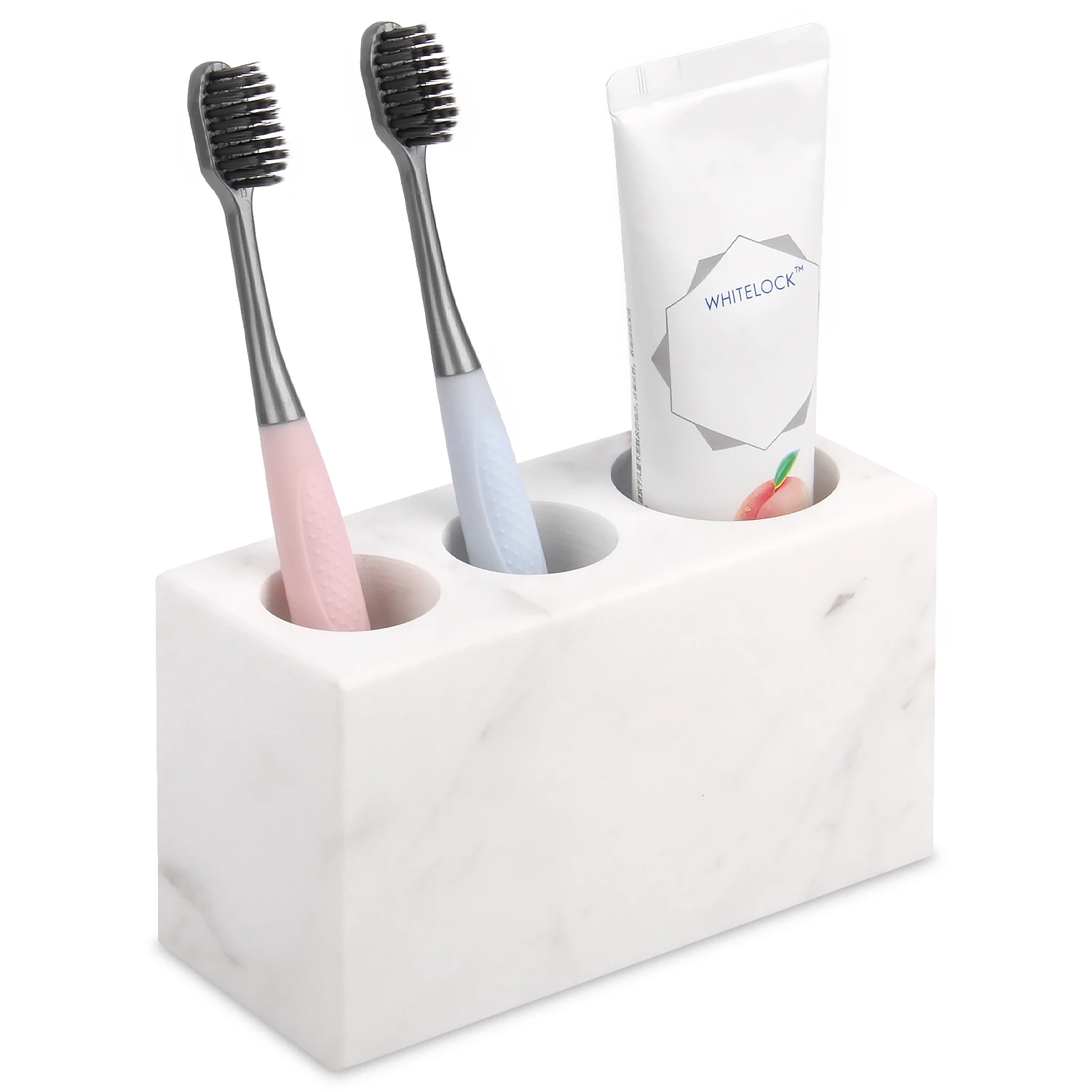 Natural Marble Toothbrush Holder 3 Slots, Stone Bathroom Organizer Countertop, Toothbrush and Toothp