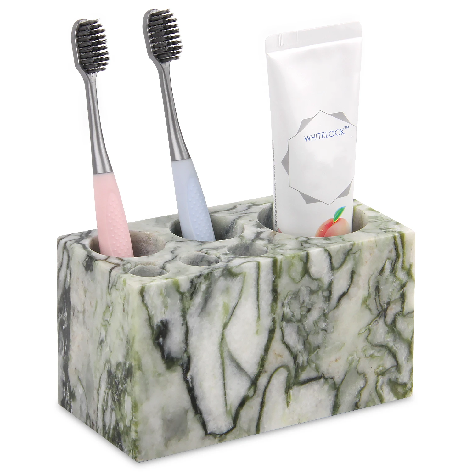 Natural Marble Toothbrush Holder 6 Slots, Large Bathroom Organizer Countertop, Stone Toothbrush and