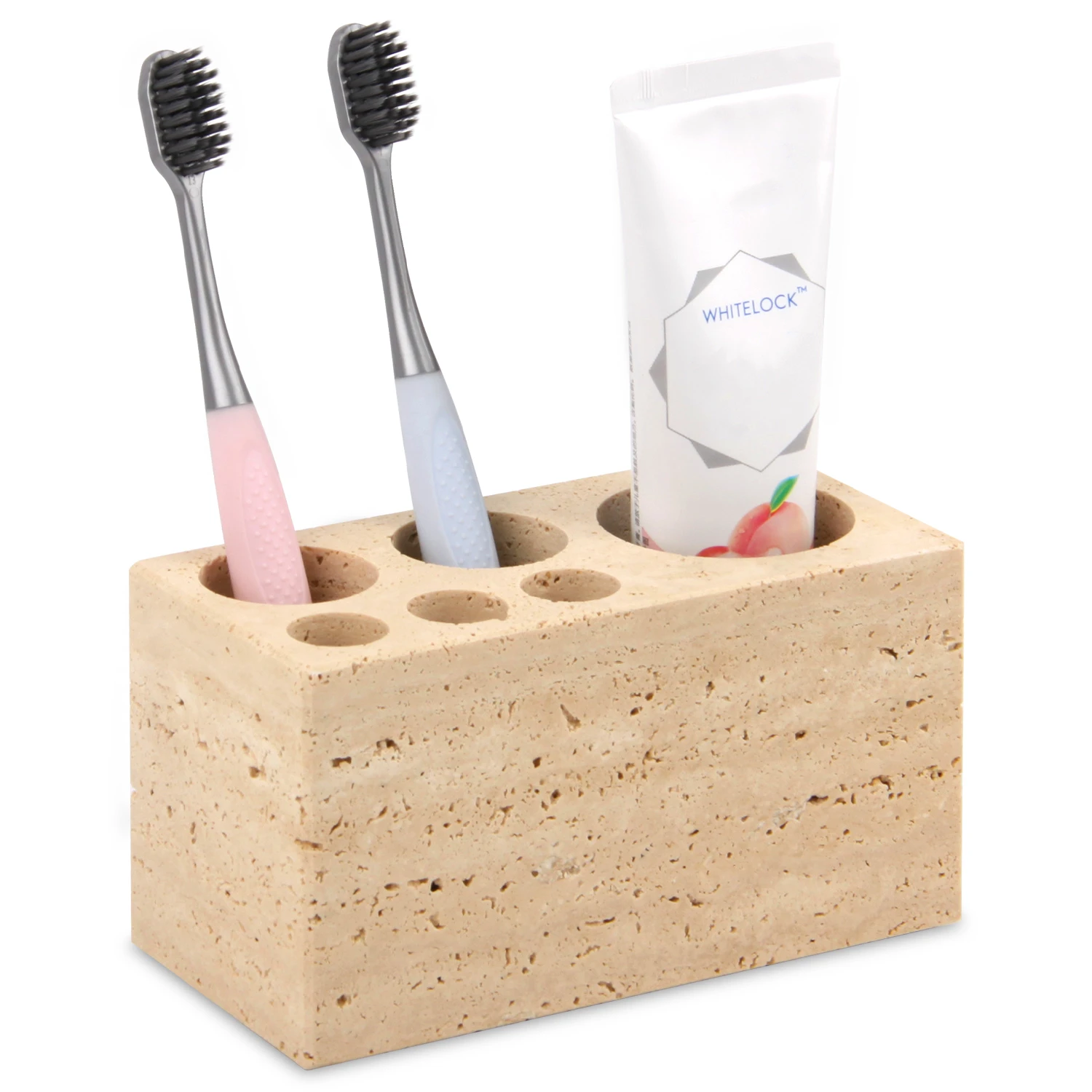 Natural Marble Toothbrush Holder 6 Slots, Large Bathroom Organizer Countertop, Stone Toothbrush and