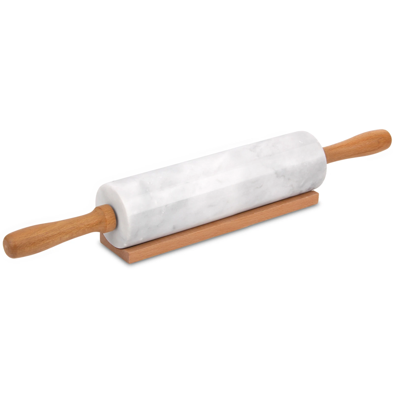 Marble Rolling Pin With Stand, 18.1-Inch Polished Non-Stick Stone Dough Roller With Wooden Handles f