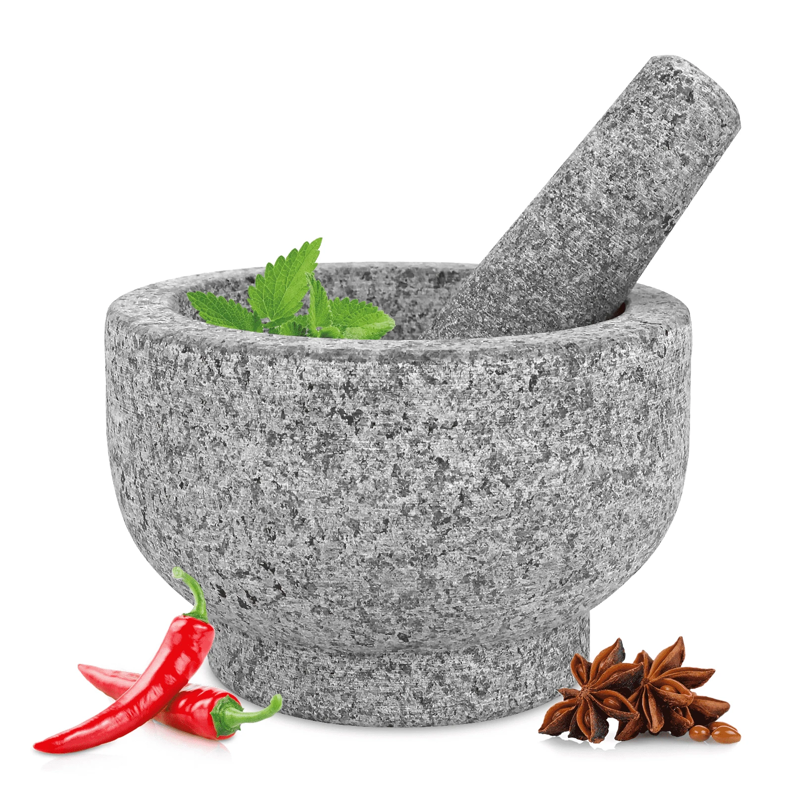 High Quality Unpolished Guacamole Grinder Spices Natural Granite Stone Mortar and Pestle Set for Hom