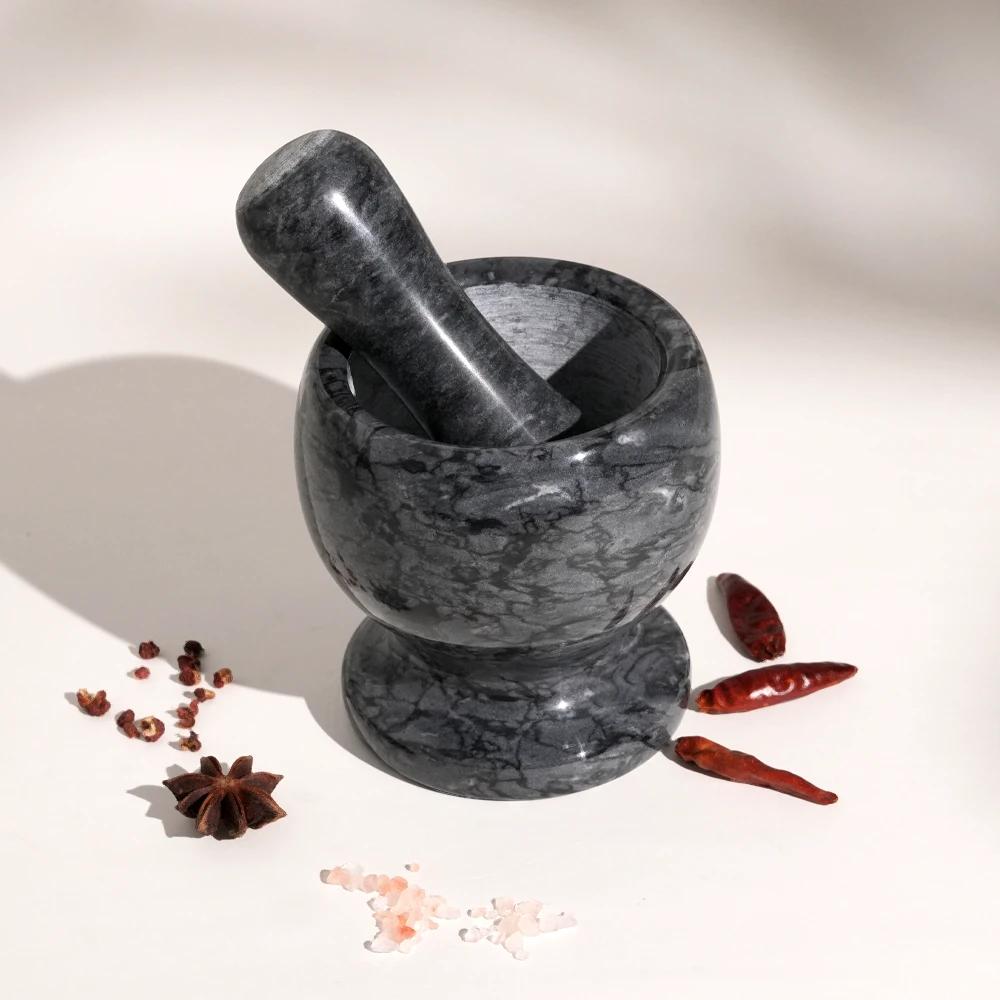 Dark grey marble mortar and pestle D10.5x10.5cm H