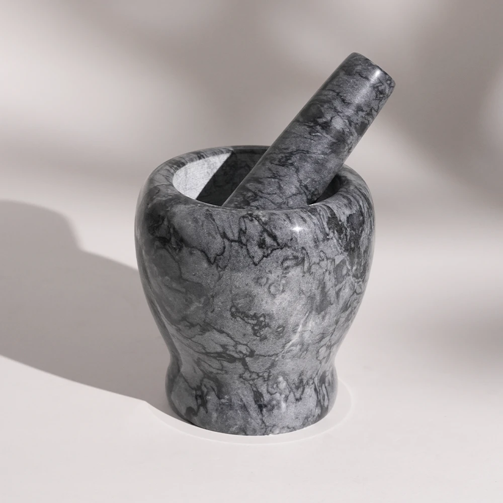 Dark grey marble mortar and pestle D10.5x10.5cm H