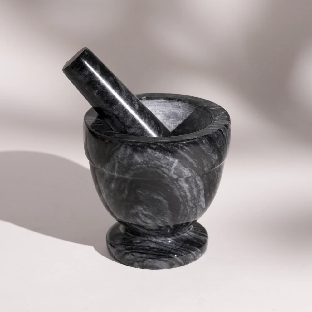 Black grey marble mortar and pestle D10.5x10.5cm H