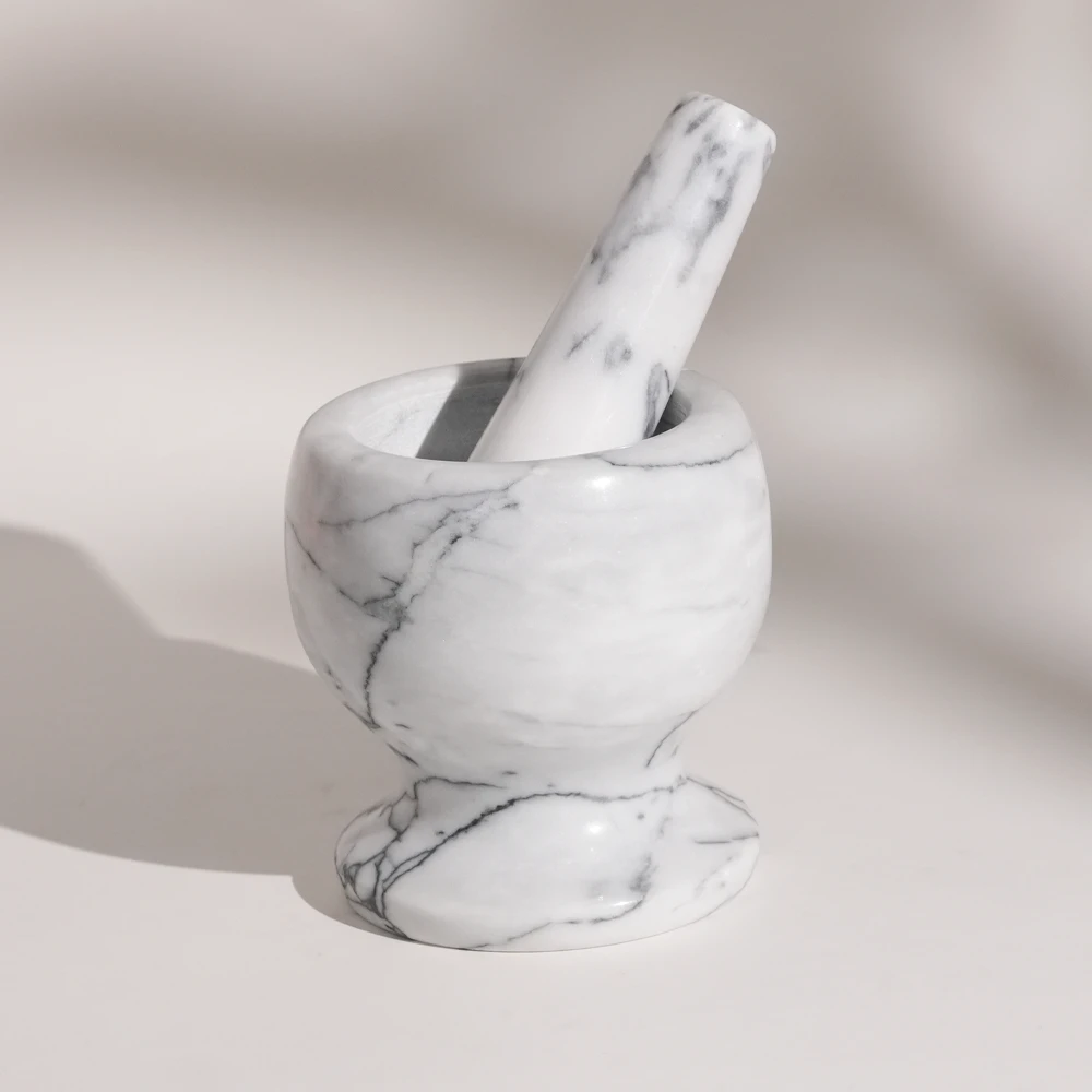 White grey marble mortar and pestle D10.5x10.5cm H
