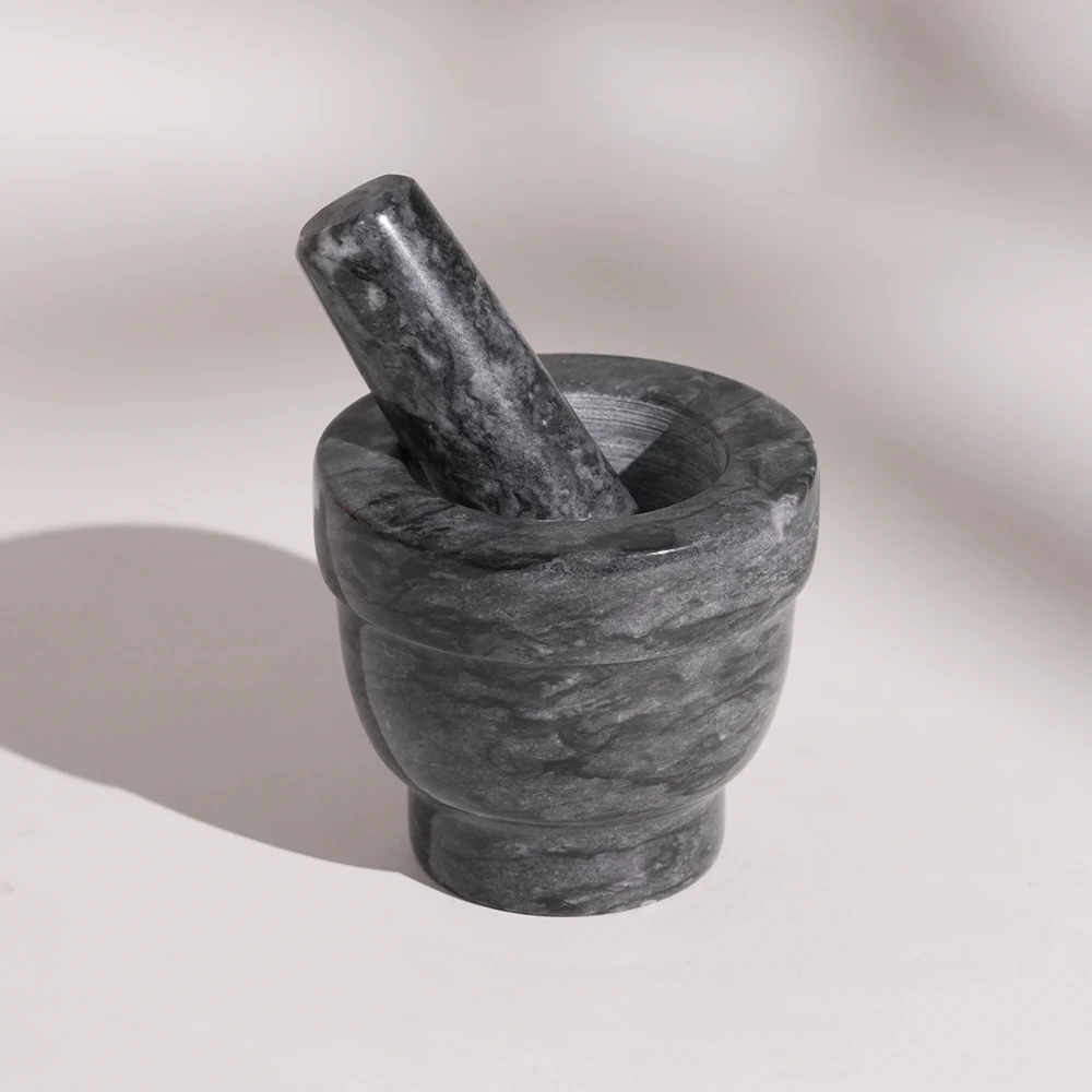Dark grey marble mortar and pestle D8x7.5cm H