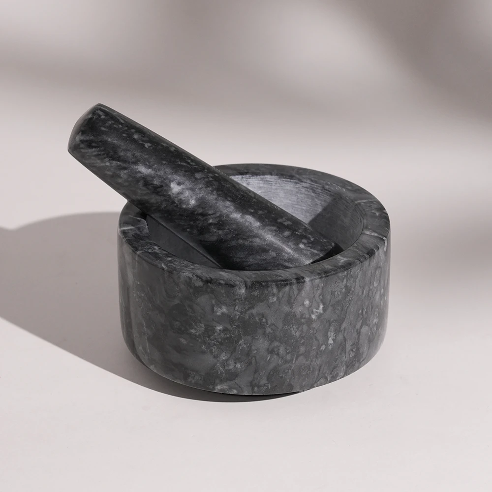 Dark grey mortar and pestle D12x6.5cm H
