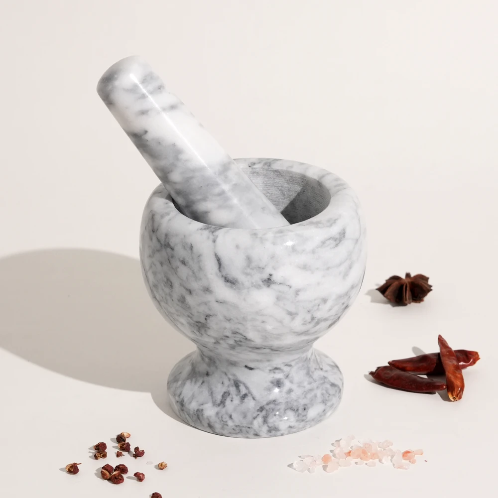 White grey marble mortar and pestle D10.5x10.5cm H
