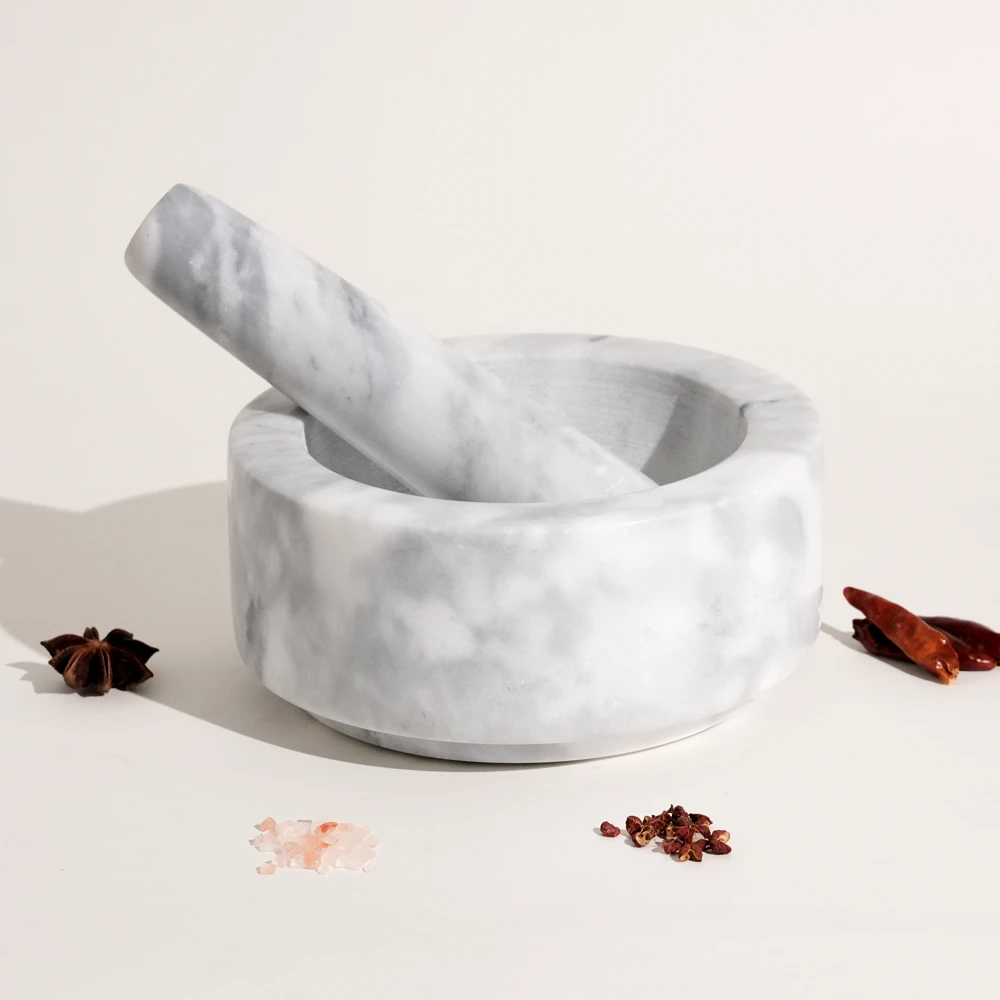 White grey marble mortar and pestle D11.5x6.5cm H