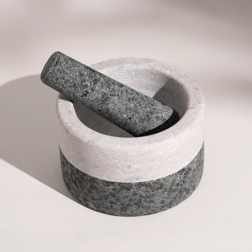 Grey and White Color Natural Stone Marble Granite Mortar and Pestle