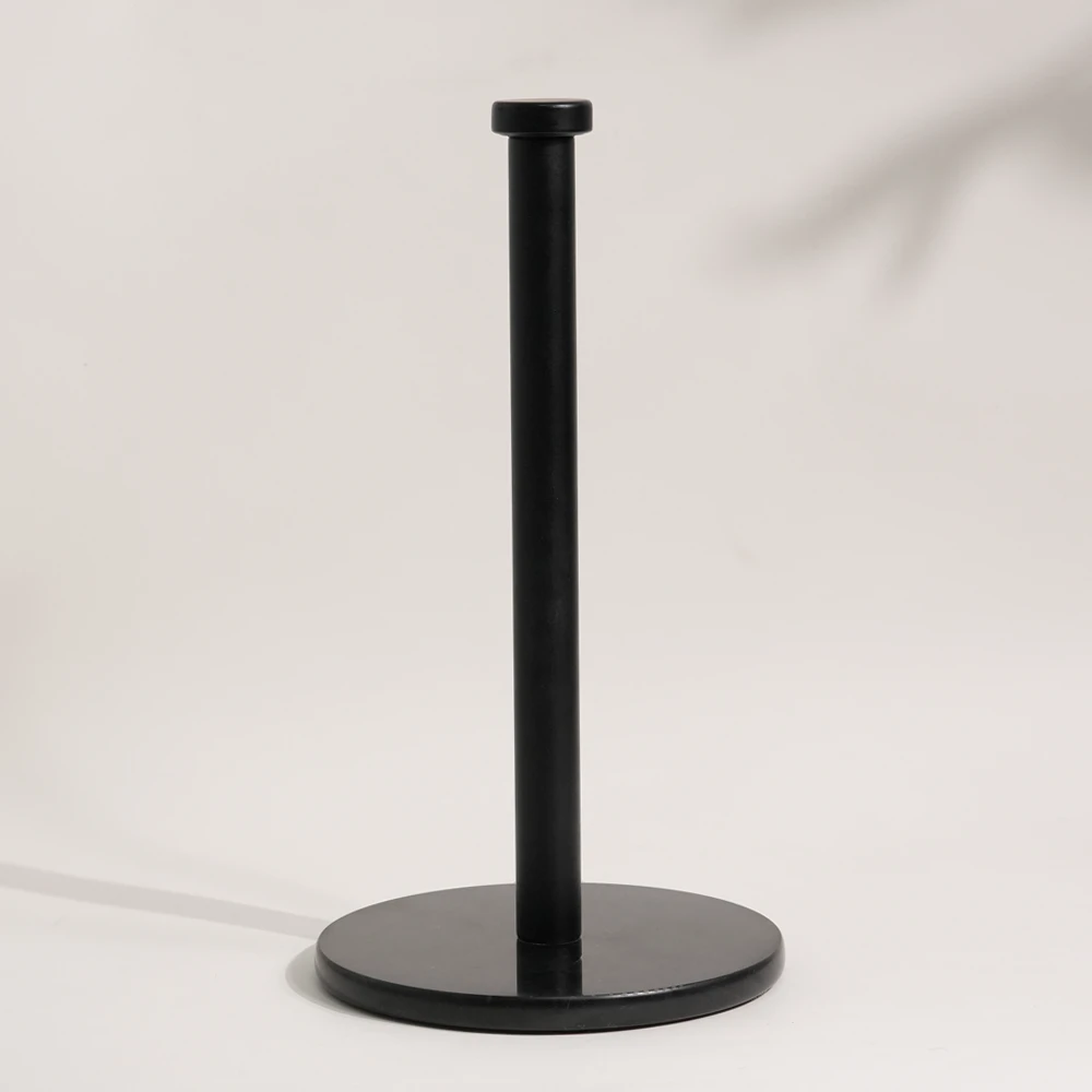 Paper Towel holder with round black marble base and black color SS Pole
