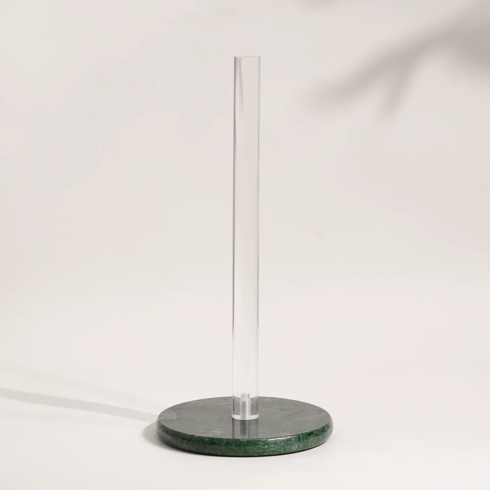 Paper Towel holder with round green marble base and  acrylic Pole