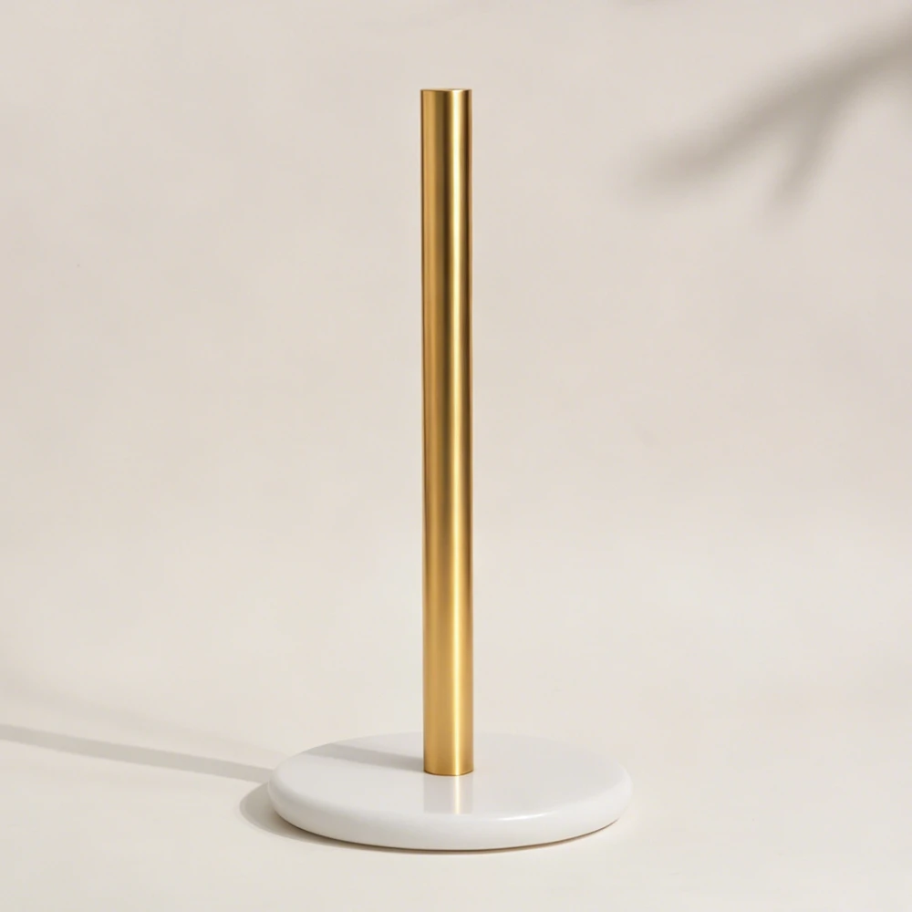 Paper Towel holder with round white  marble base and gold color SS Pole