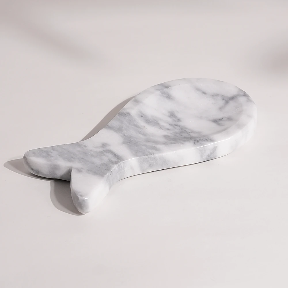 White grey Fish  shape marble spoon rest