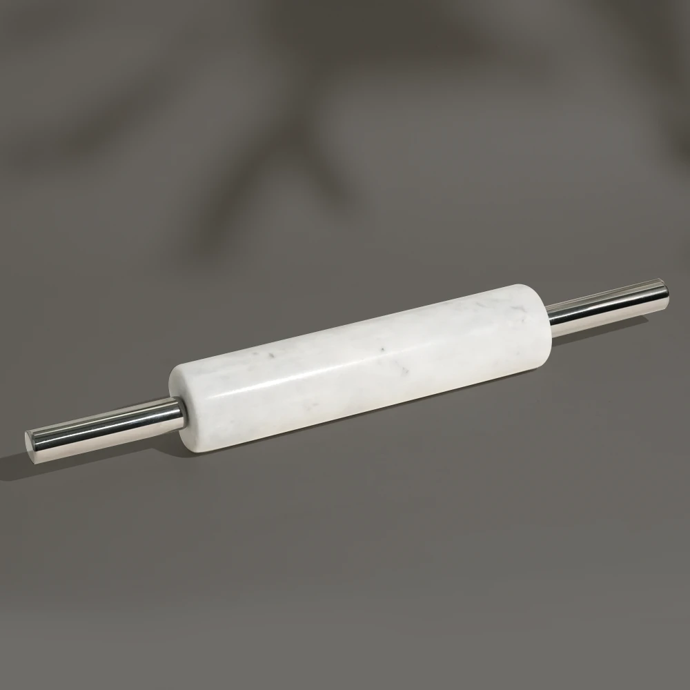 White Grey Marble Rolling Pin With Sliver Metal Handles