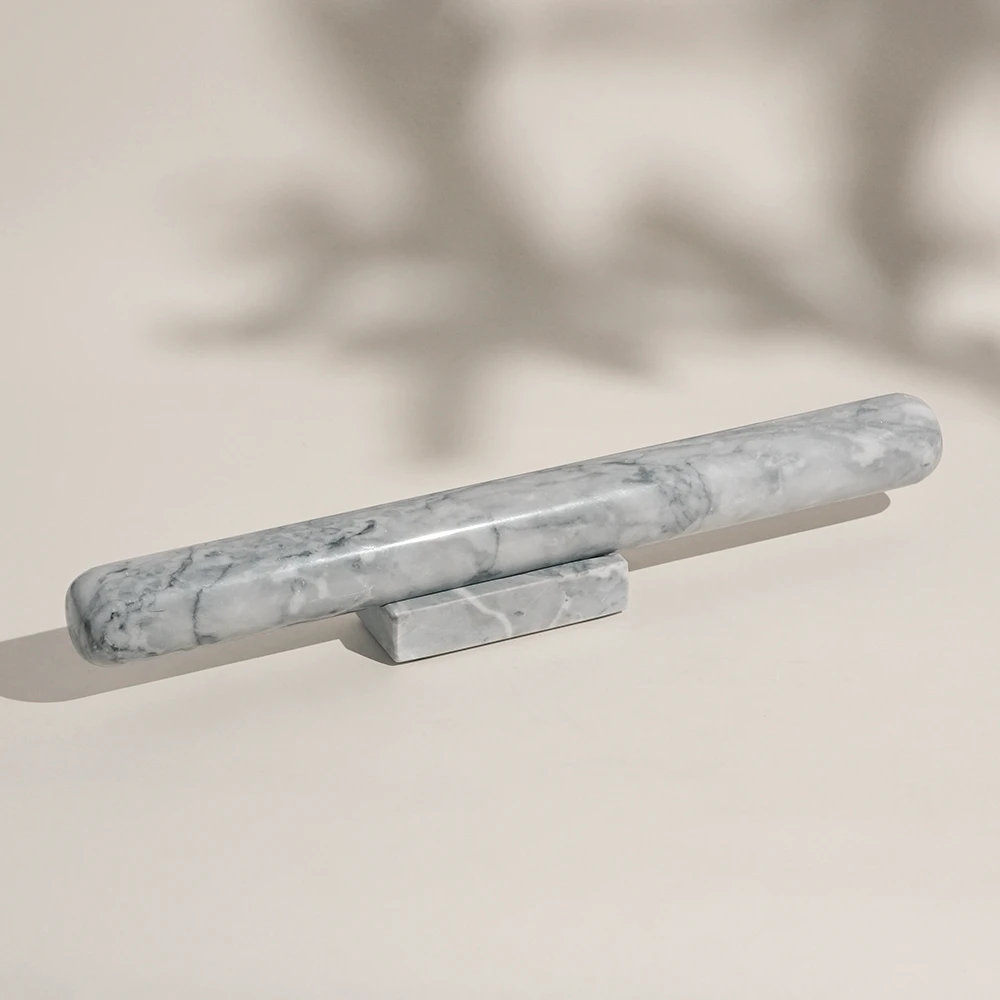White Grey Marble Rolling Pin With Stone Base