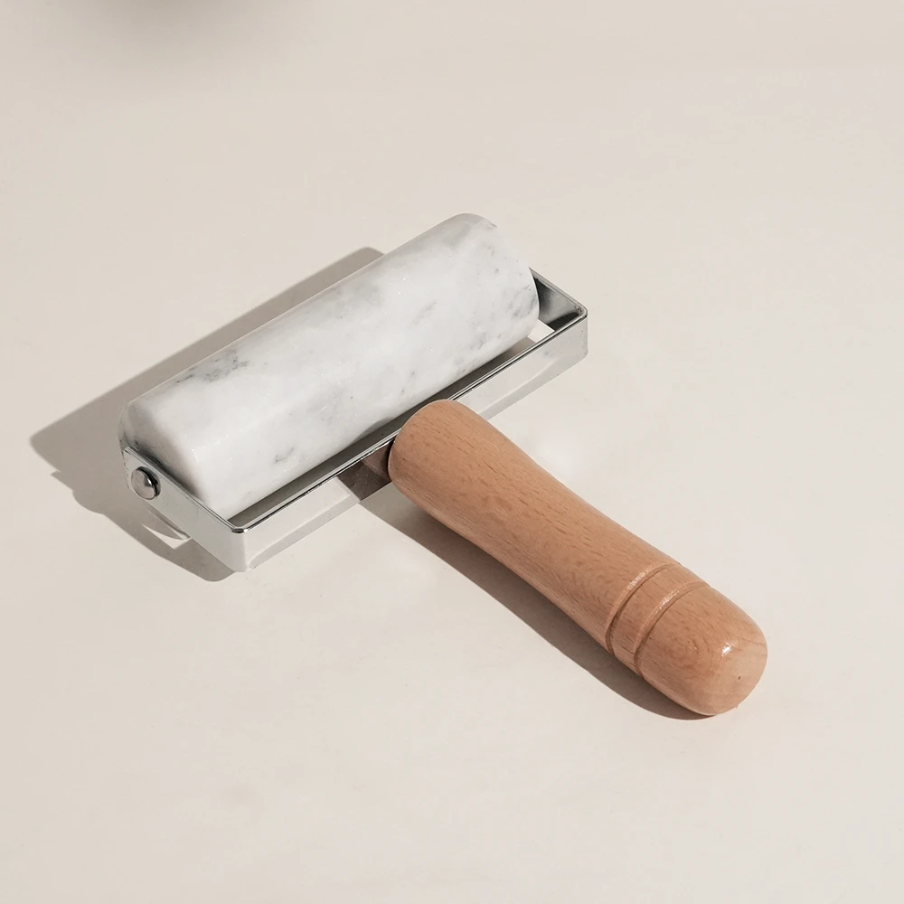 White Grey Marble Rolling Pin With Wood Holder