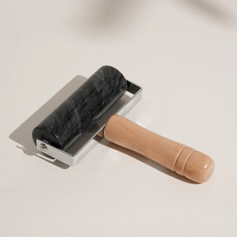 Dark Grey Marble Rolling Pin With Wood Holder