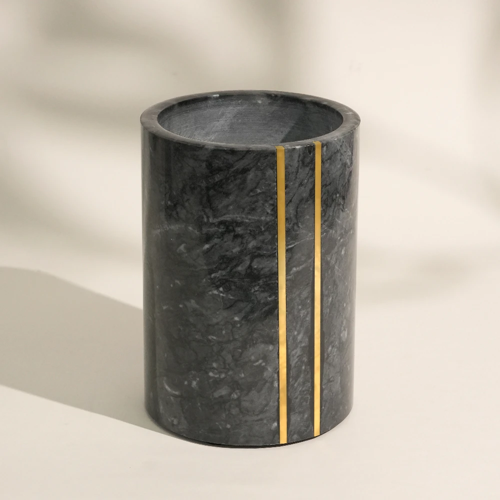 Dark Grey Marble Wine Cooler With Copper Lines