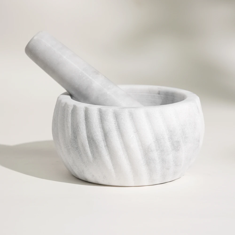White Grey Marble Mortar And Pestle