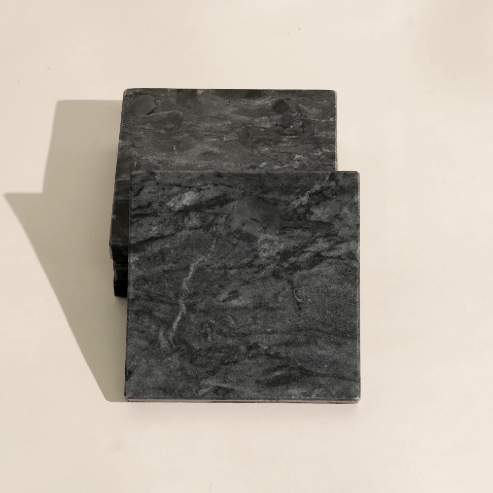 Set of 4 Dark Grey Marble Square Coasters