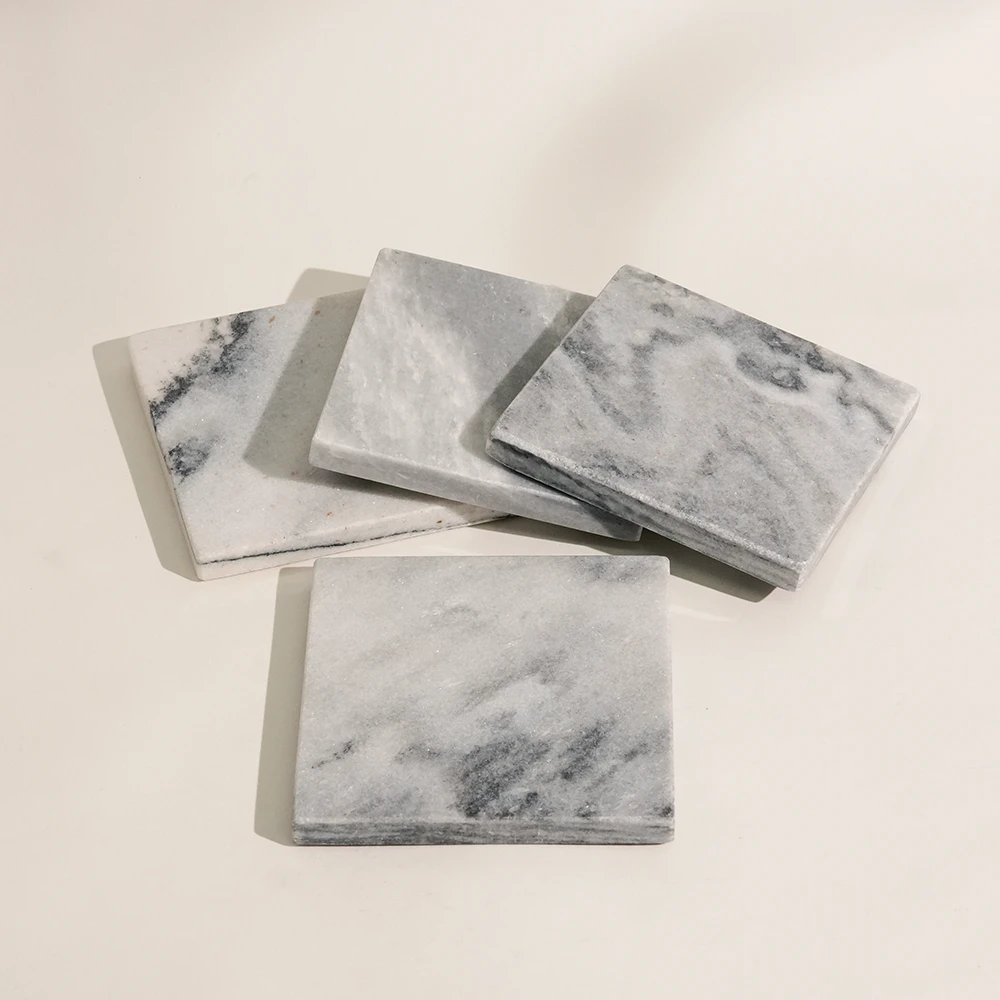 Set of 4 Light Grey Marble Coasters