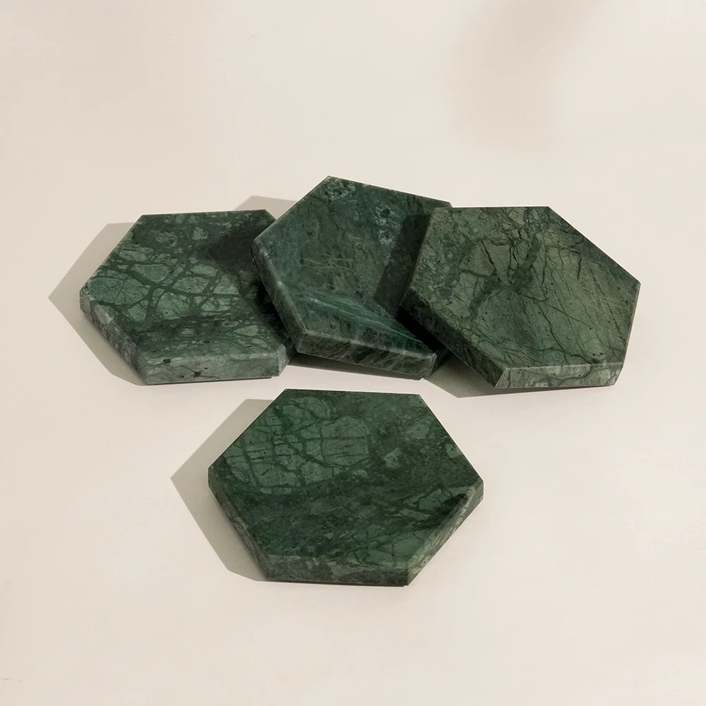 Set of 4 Green Marble Hexagon Coasters
