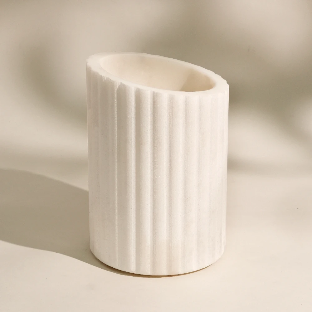 White Marble Wine Cooler With Vertical Grain