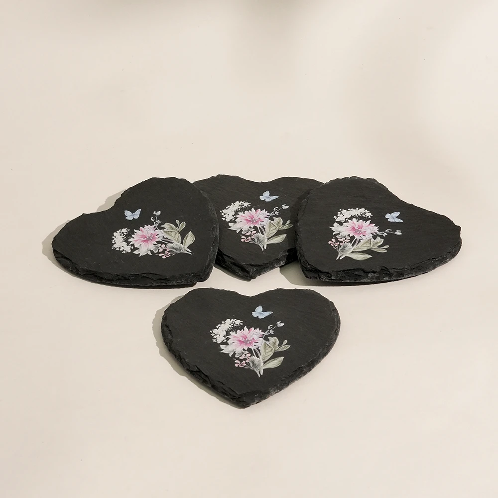 Set of 4 Heart Shape Slate Coasters