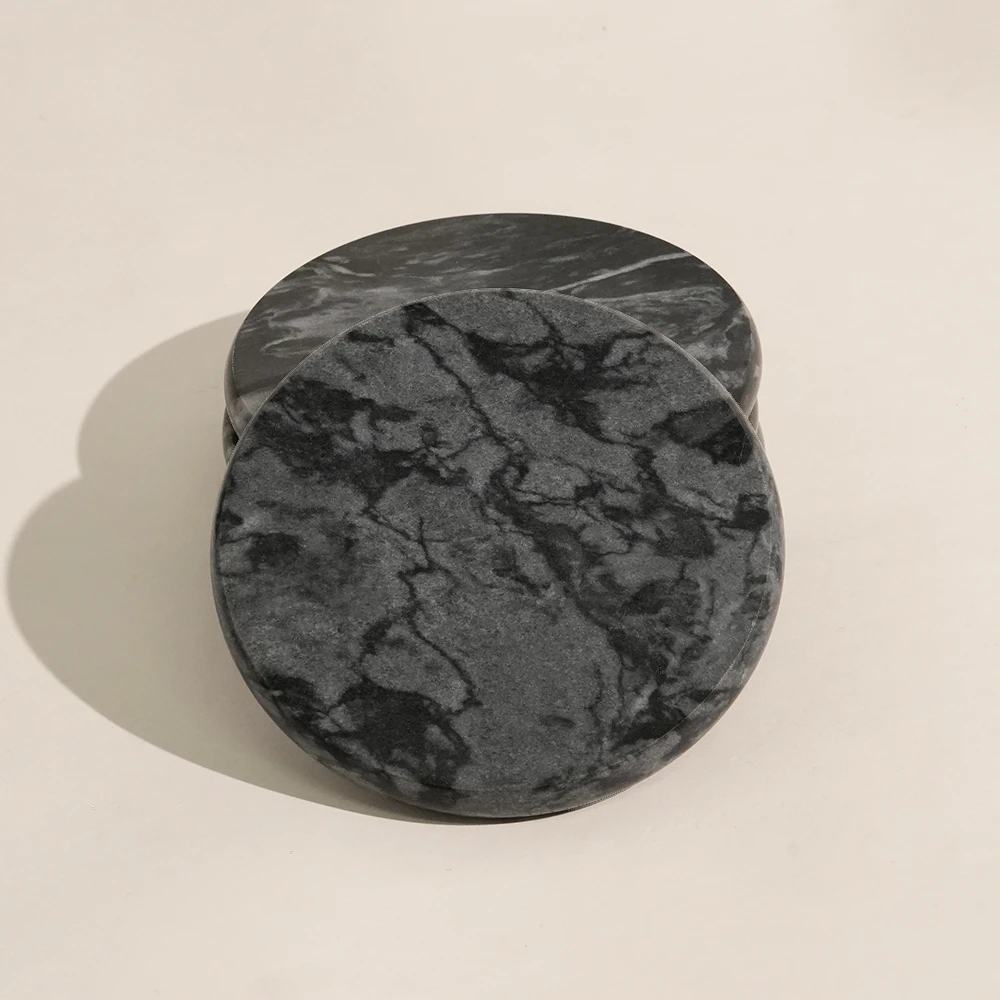 Set of 4 Dark Grey Marble Round Coasters