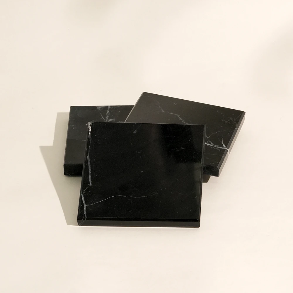 Set of 4 Nero Marquina Marble Square Coasters