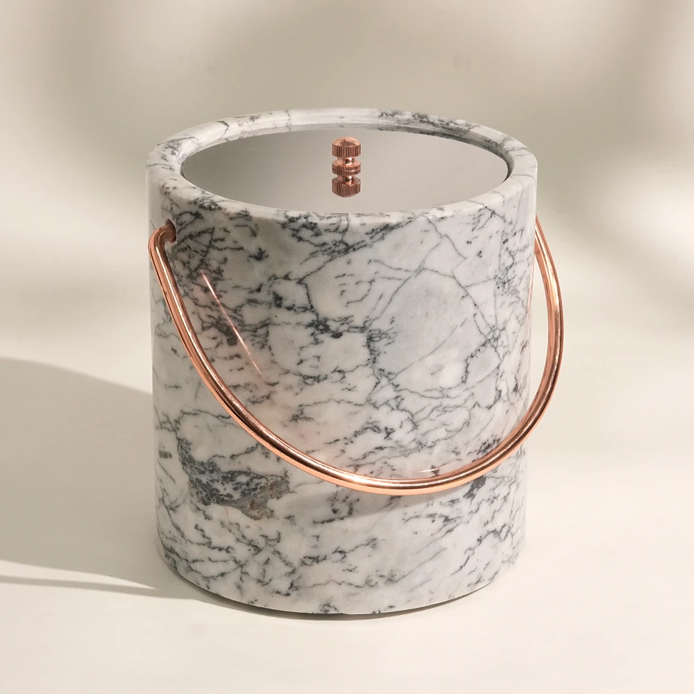 Light Grey Marble Ice Cooler with Metal Handle