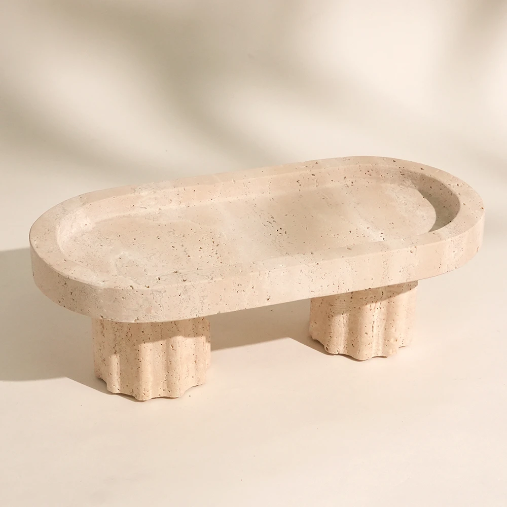 Oval Beige Travertine Marble Fruit Tray