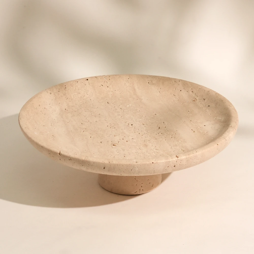 Round Beige Travertine Marble Fruit Tray