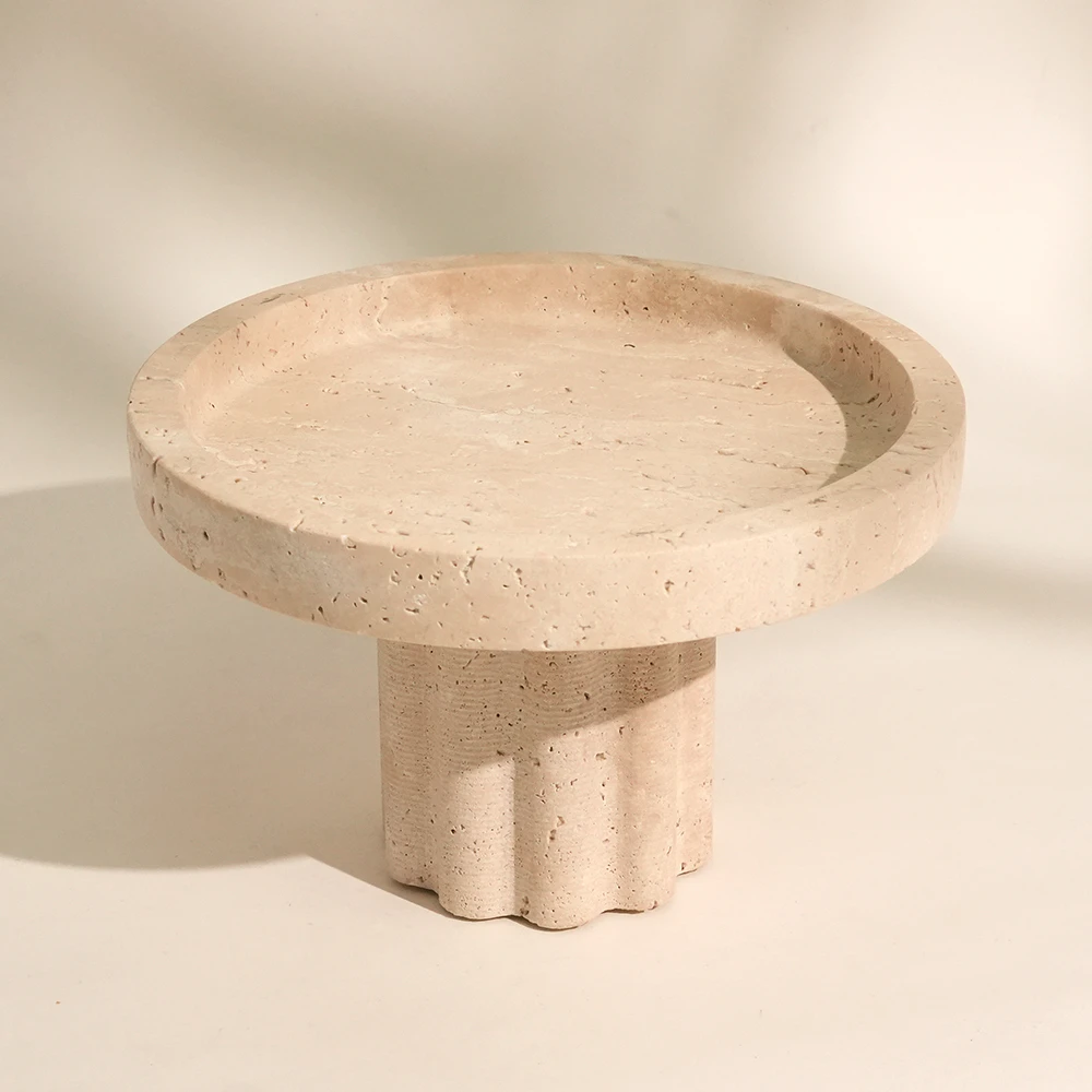Round BeigeTravertine Marble Fruit Tray