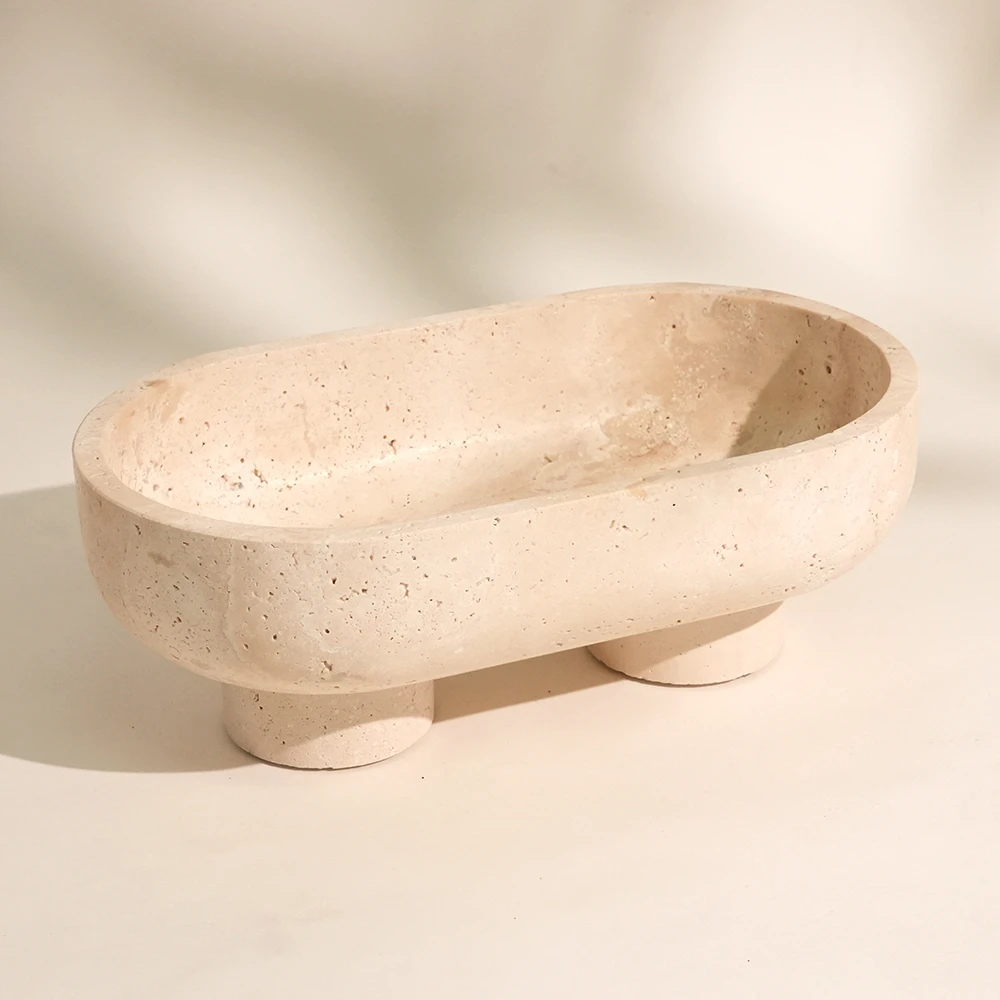 Oval Beige Travertine Marble Fruit Tray