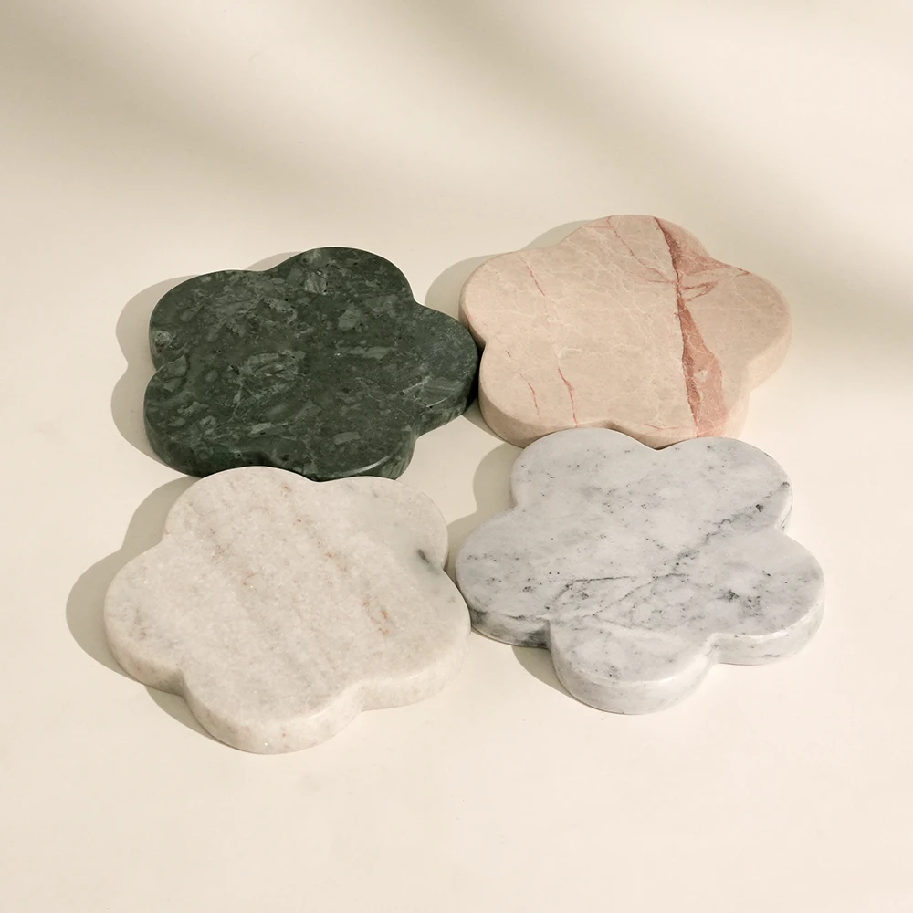 Set of 4 Flower Shape Marble Coasters