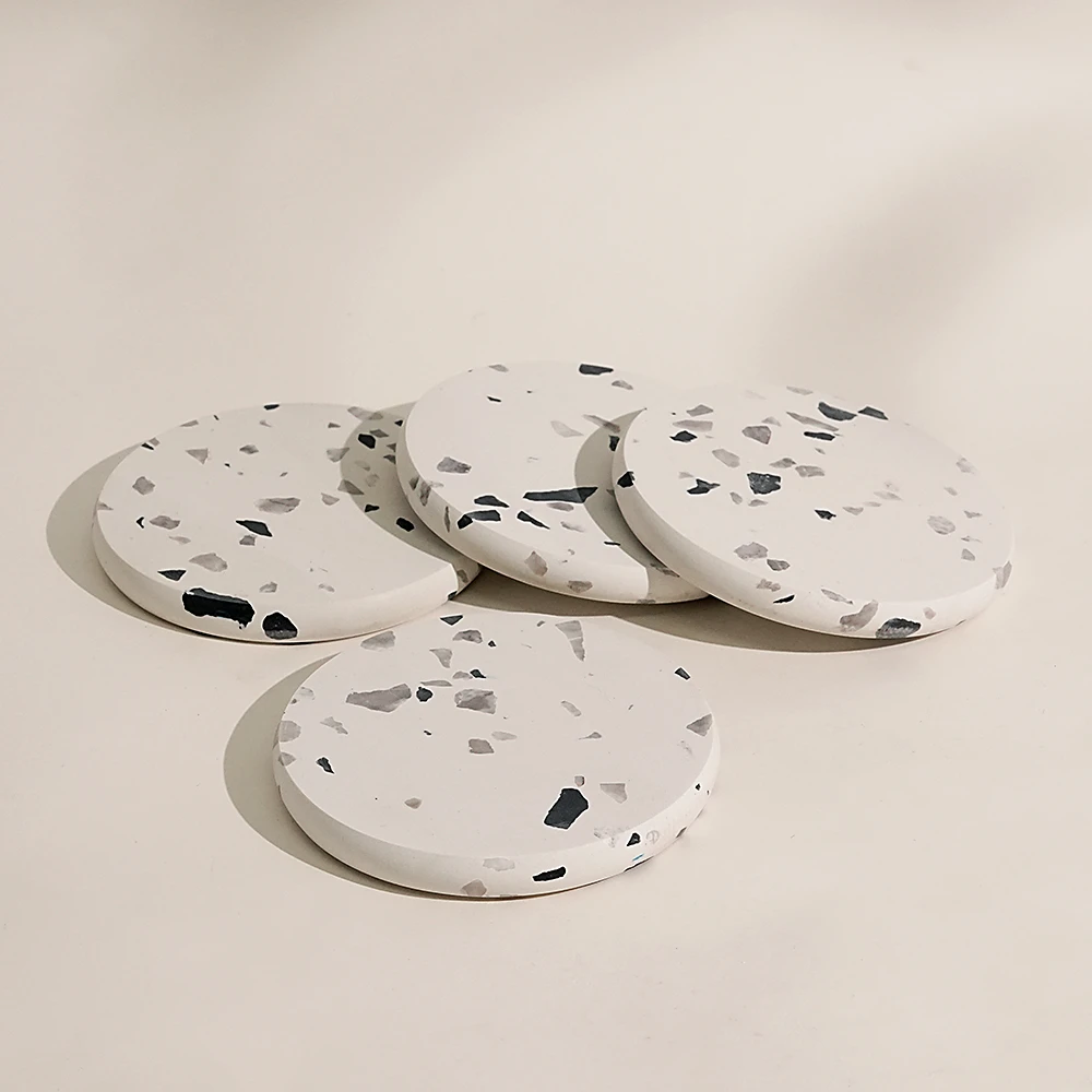 Set of 4 Classic Black and White Terrazzo Coasters