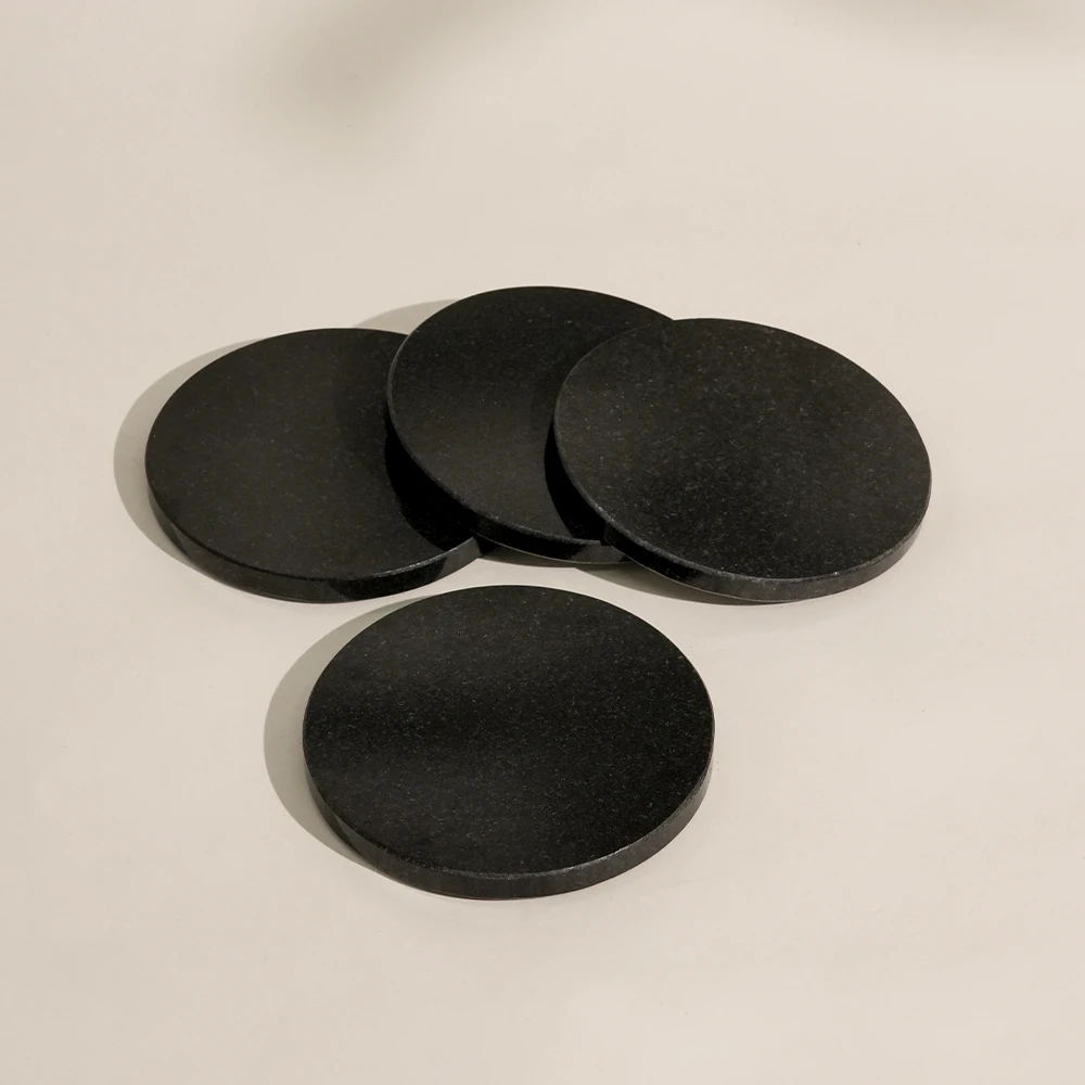 Set of 4 Black Granite Round Coaster