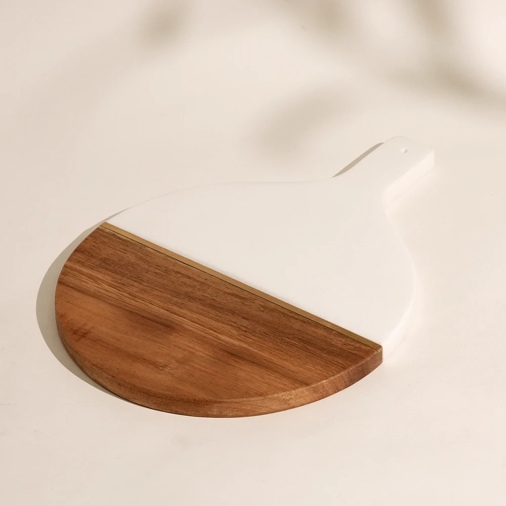 White Marble and Acacia Wood Paddle Board With Copper Strip