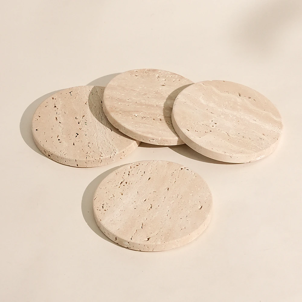 Set of 4 Travertine Round Coasters