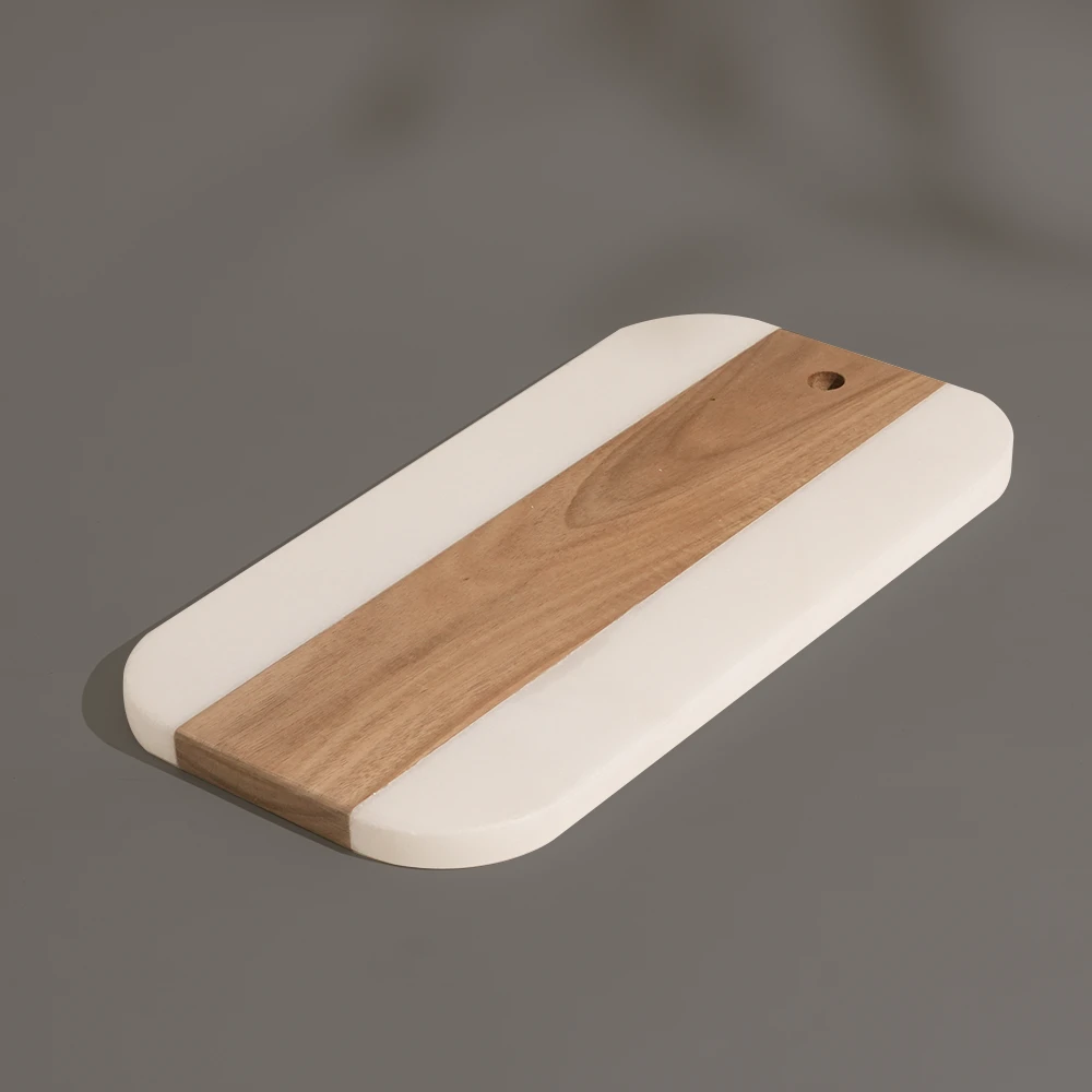 White Marble and Acacia Wood Board