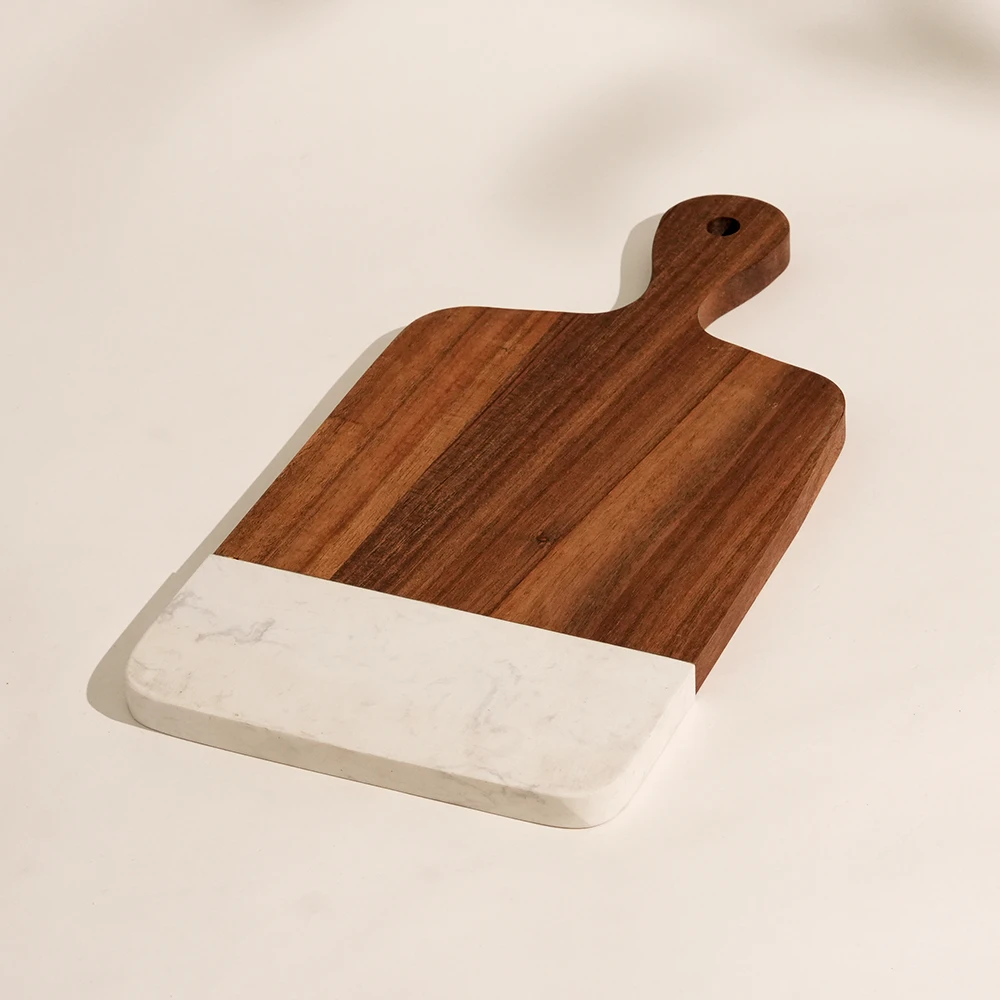 White Artificial Stone and Acacia Wood Paddle Board