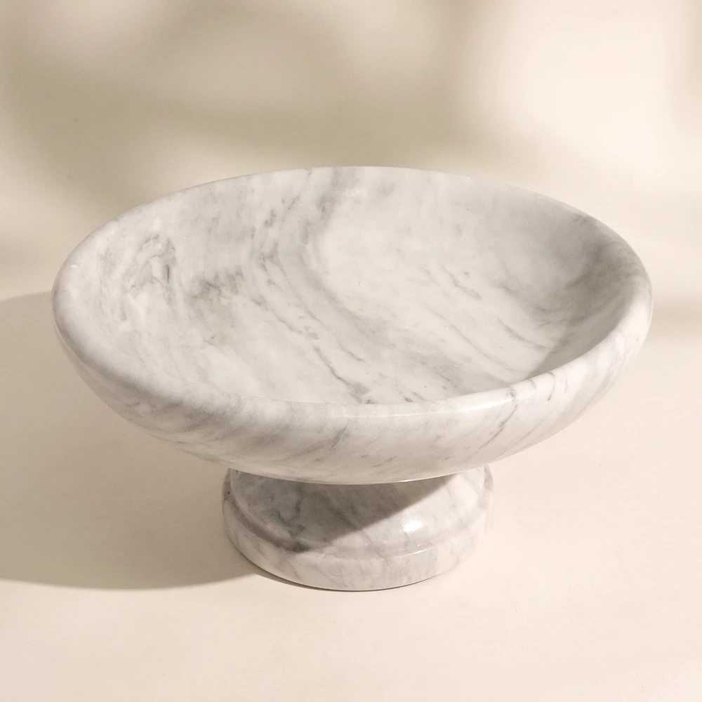 White Grey Marble Round Fruit Bowl/Tray