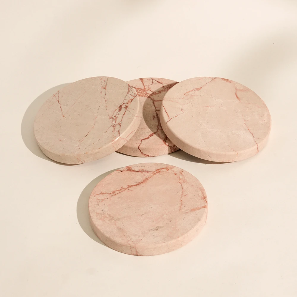 Set of 4 Bulgari Pink Round Marble Coasters