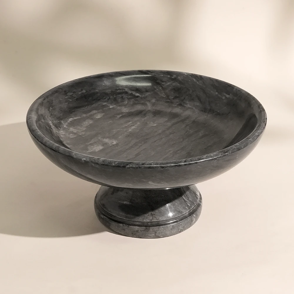 Dark Grey Marble Round Fruit Bowl/Tray