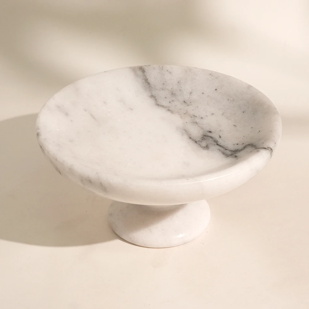 Round White Grey Marble Fruit Bowl/Tray