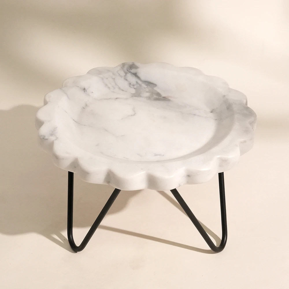 White Grey Fruit Tray with Metal Legs